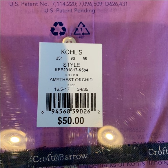 NWT Men’s Large Croft&Barrow purple dress shirt - Picture 3 of 5